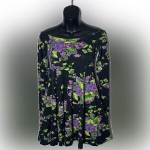 Betsey Johnson punk label 1980s dress off shoulder babydoll floral mini